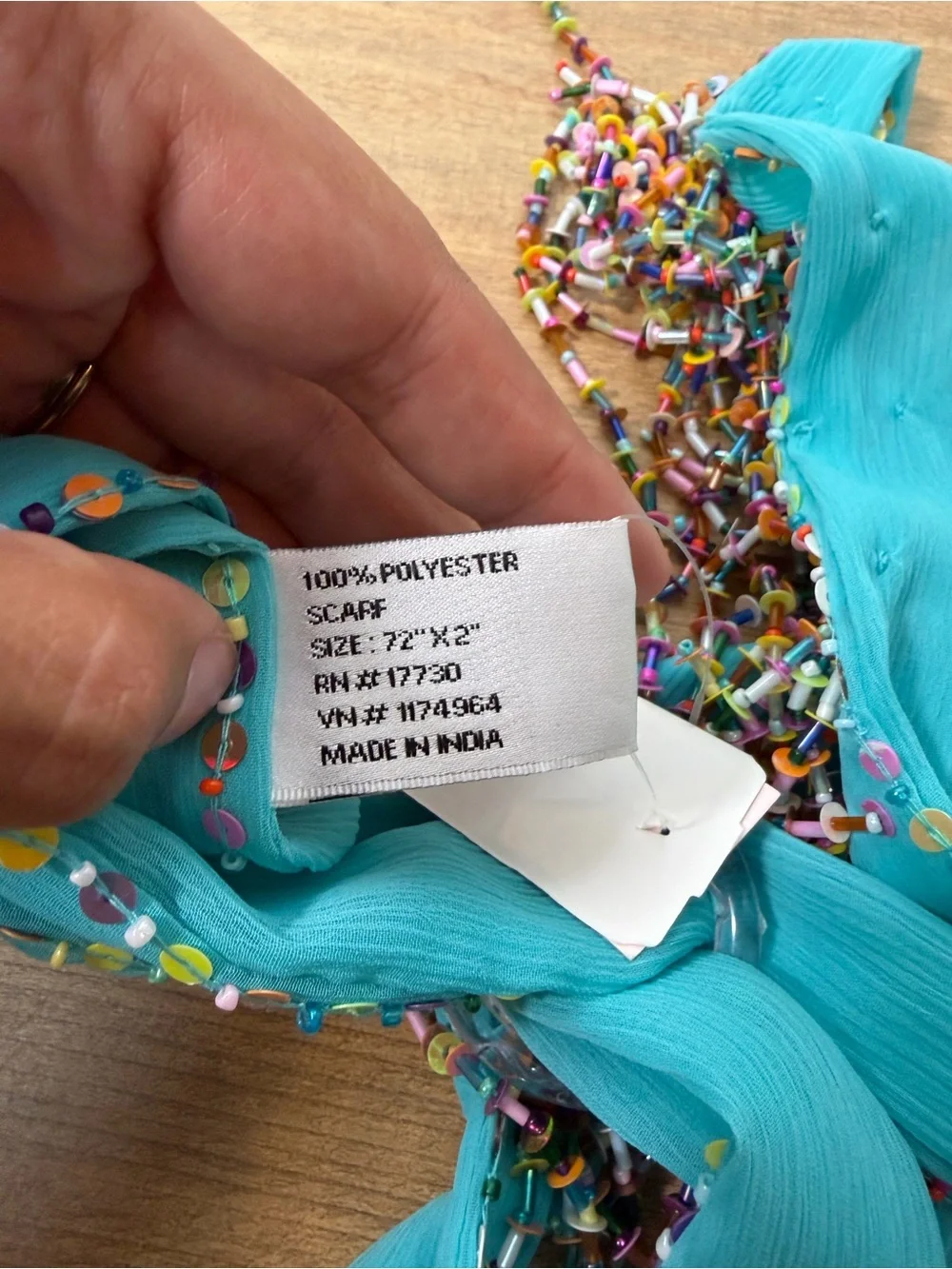 Vintage Y2K Beaded Skinny Scarf Turquoise Rainbow Beads Scarf/Belt NWT